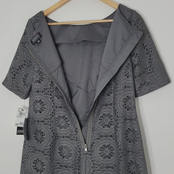 Adrianna Papell NEW Gray Floral Lace Overlay Short Sleeve Sheath Dress 12P NWT - Picture 3 of 11